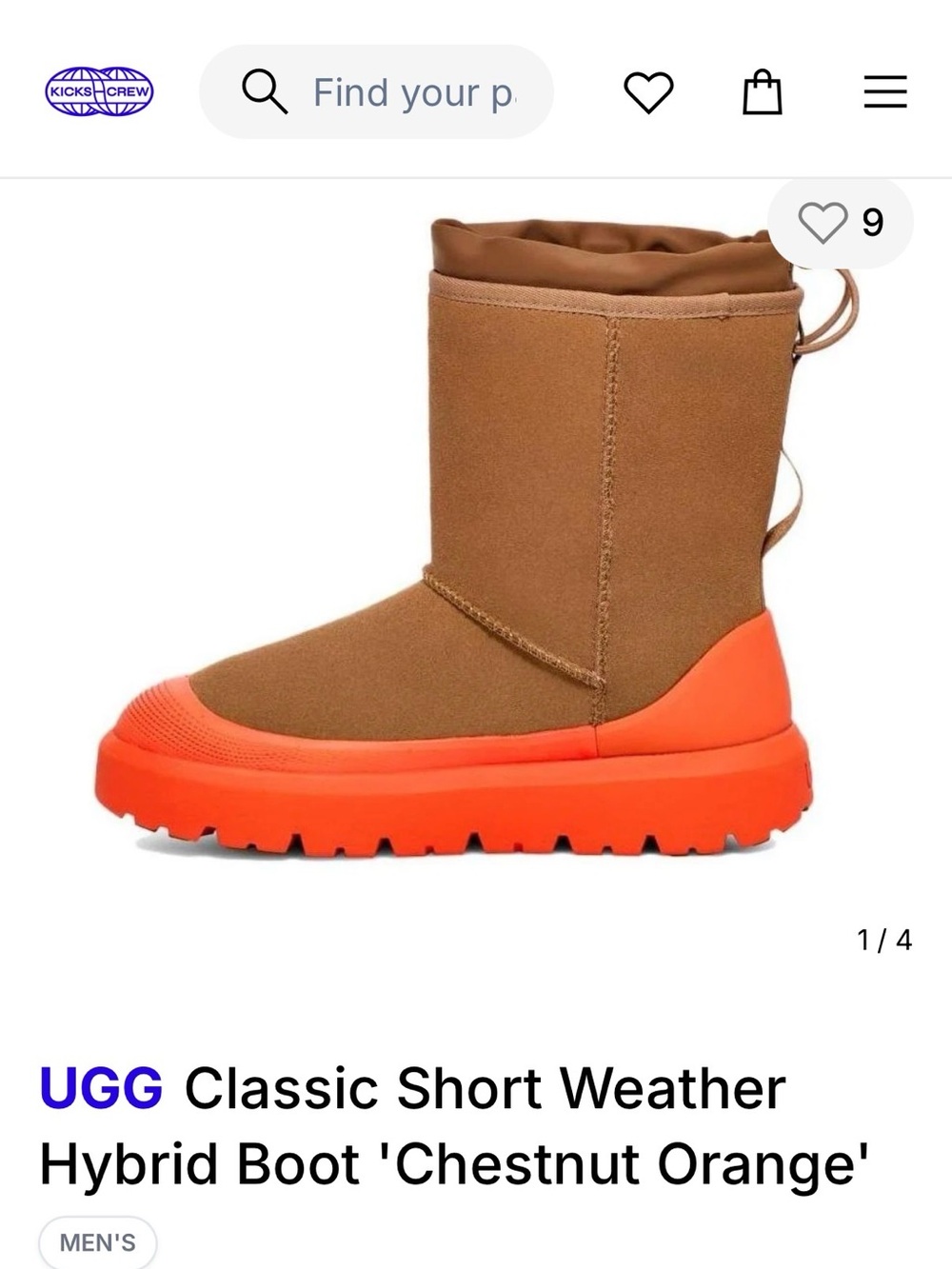 UGG  classic short weather highbred Chestnut Boot with Bright Orange Soles
